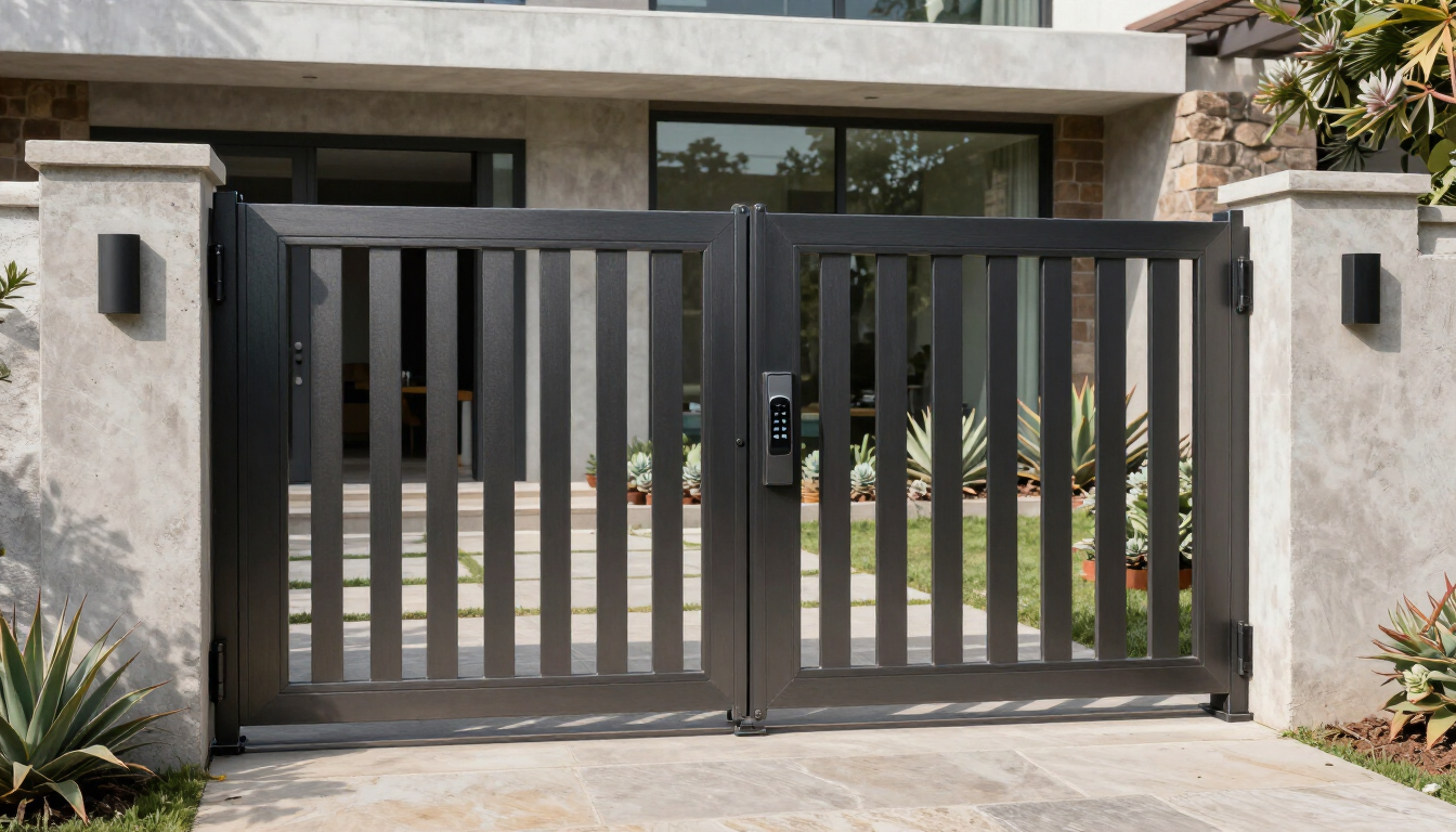 Puerta automática instalada en un acceso residencial