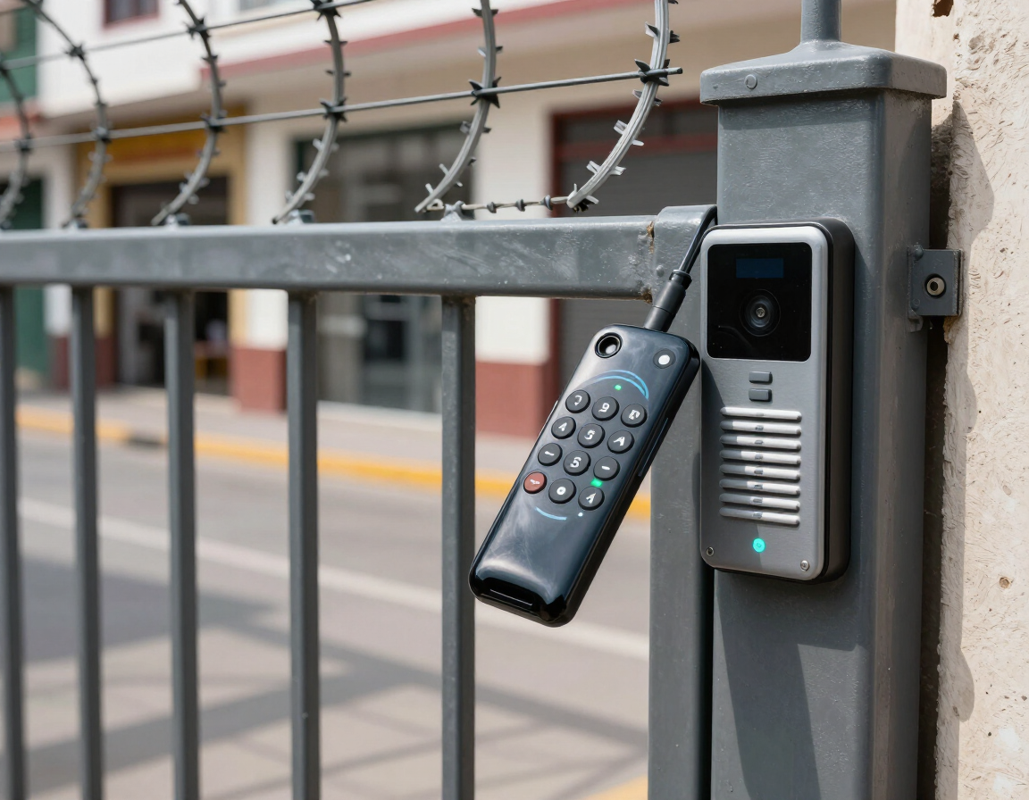 Control remoto de una puerta automática junto a un sistema de seguridad perimetral