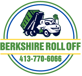 Berkshire Roll Off logo with white dump truck, green-blue text, and phone number 413-770-6066