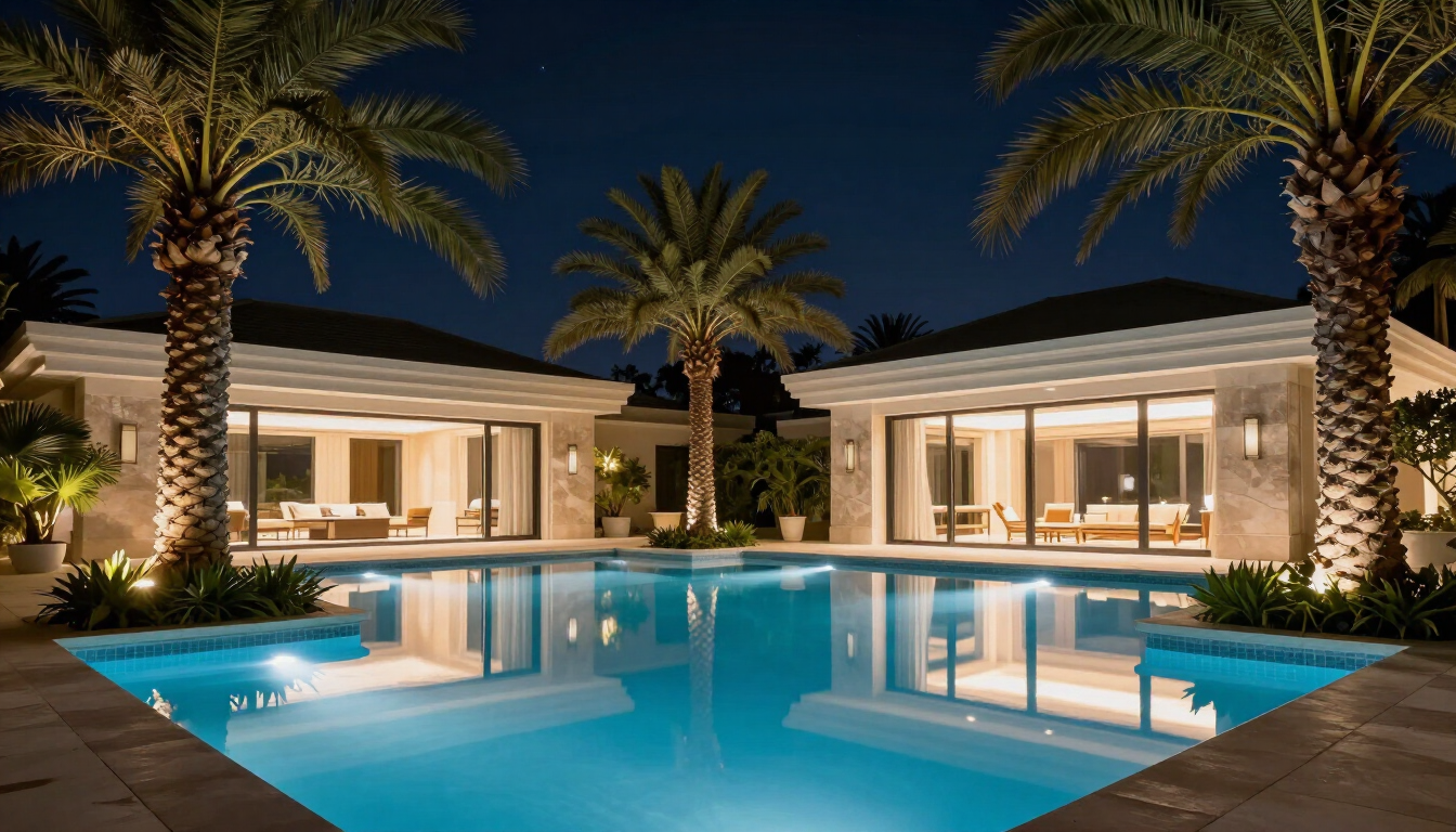 Watamu villa pool at night