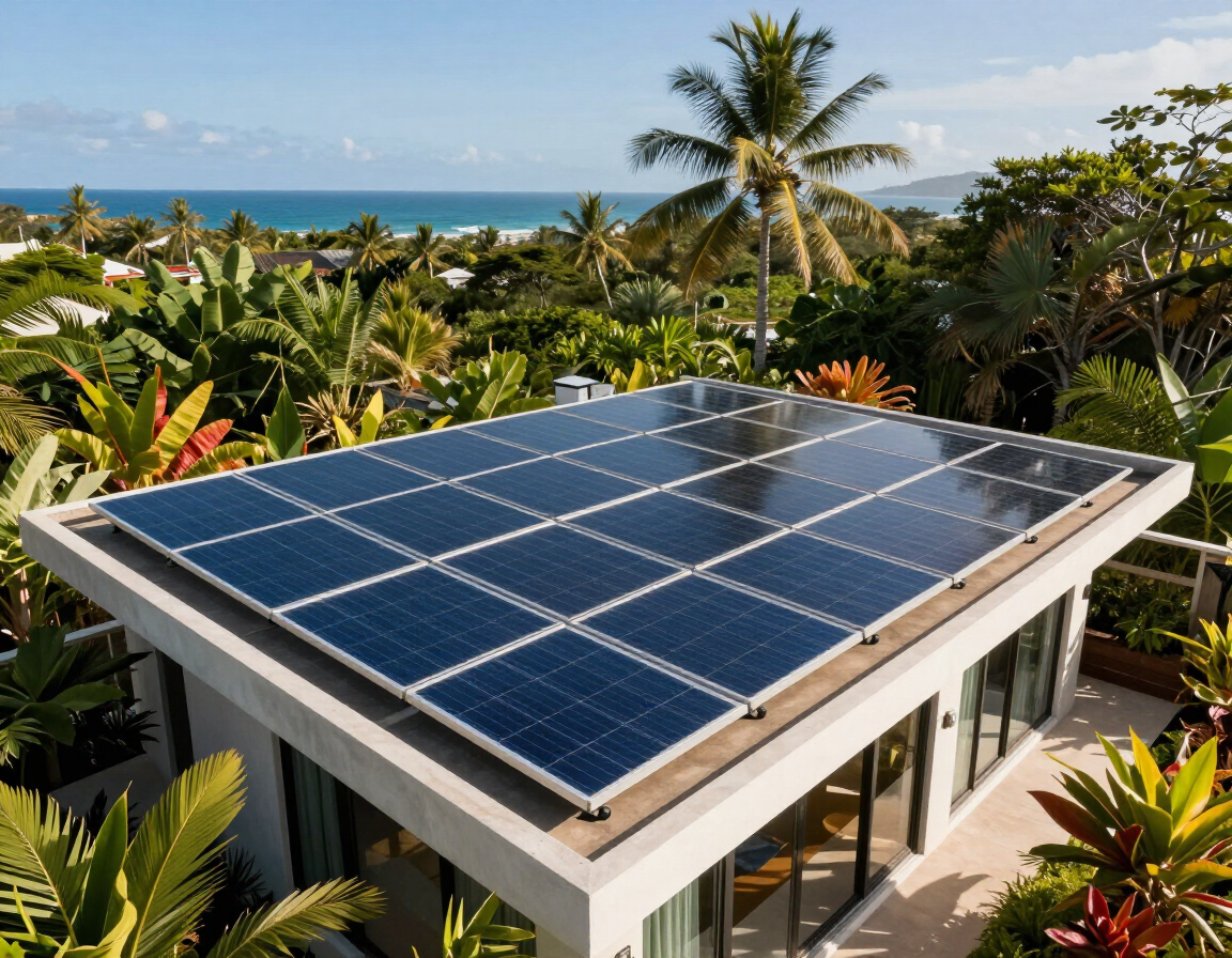 Solar panels installed on a luxury villa