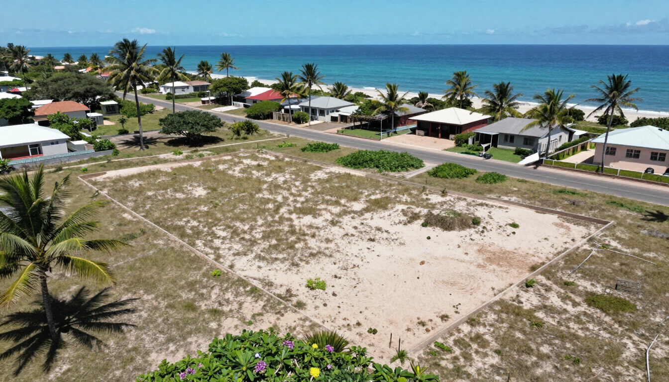 Aerial coastal land in Watamu with access roads and nearby development