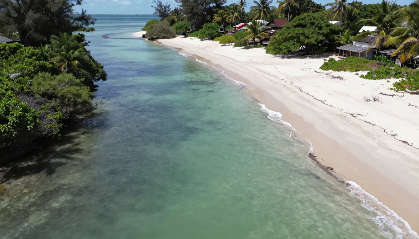 Aerial view of creekfront and beachfront land in Watamu, Kenya