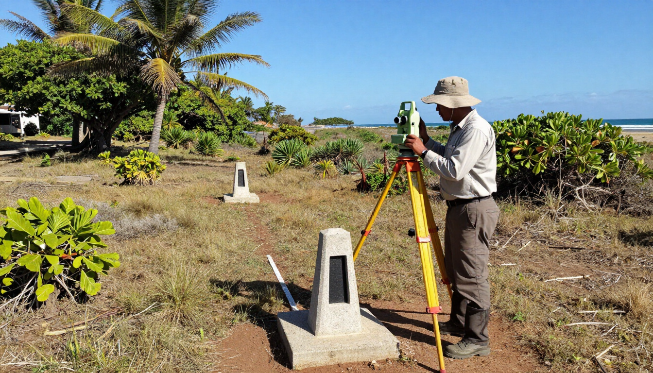 Licensed surveyor inspecting land boundaries on the Kenyan Coast