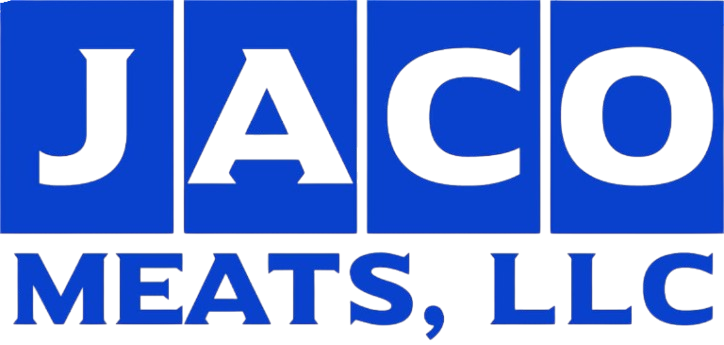 The blue and white logo for Jaco Meats, LLC, features the word "JACO" in boxes above the words "MEATS, LLC."