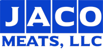 The blue and white logo for Jaco Meats, LLC, features the word "JACO" in boxes above the words "MEATS, LLC."