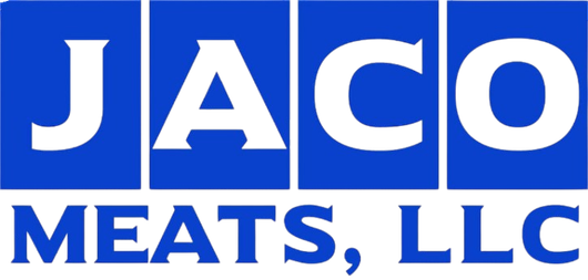 The blue and white logo for Jaco Meats, LLC, features the word "JACO" in boxes above the words "MEATS, LLC."
