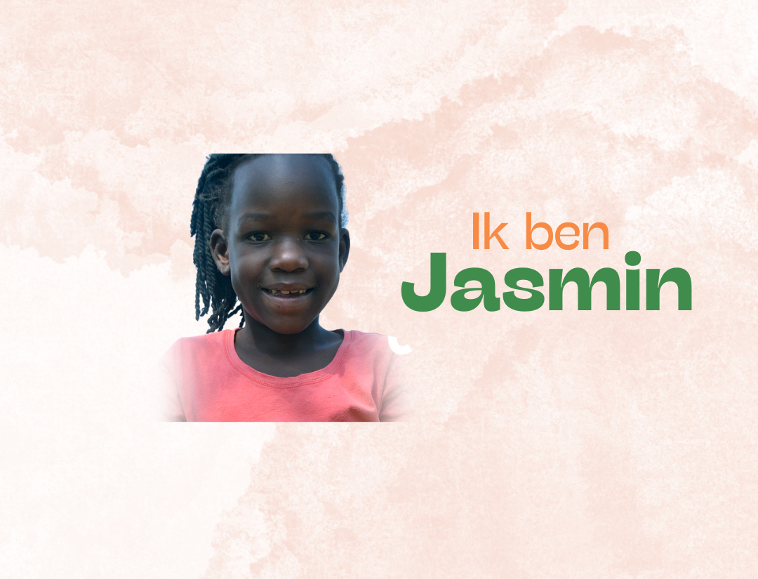 Lachend kind met de tekst