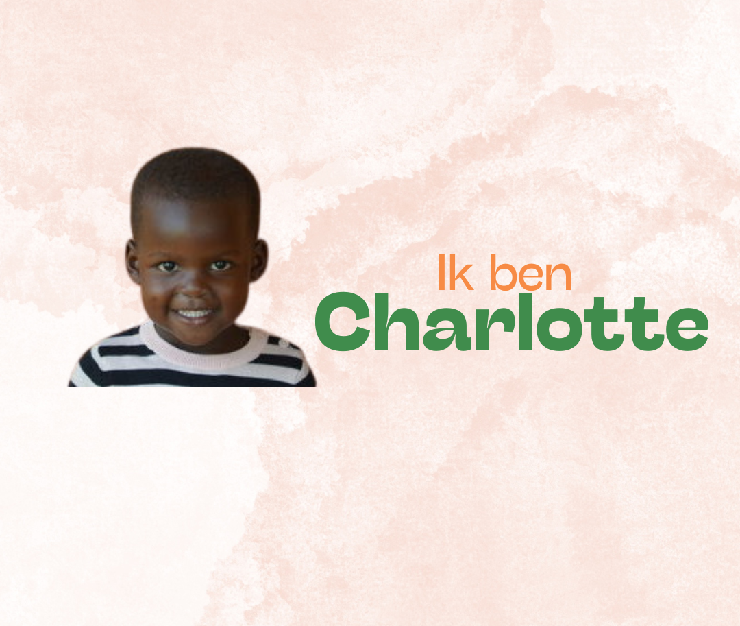 Lachend kind, Charlotte, met de tekst