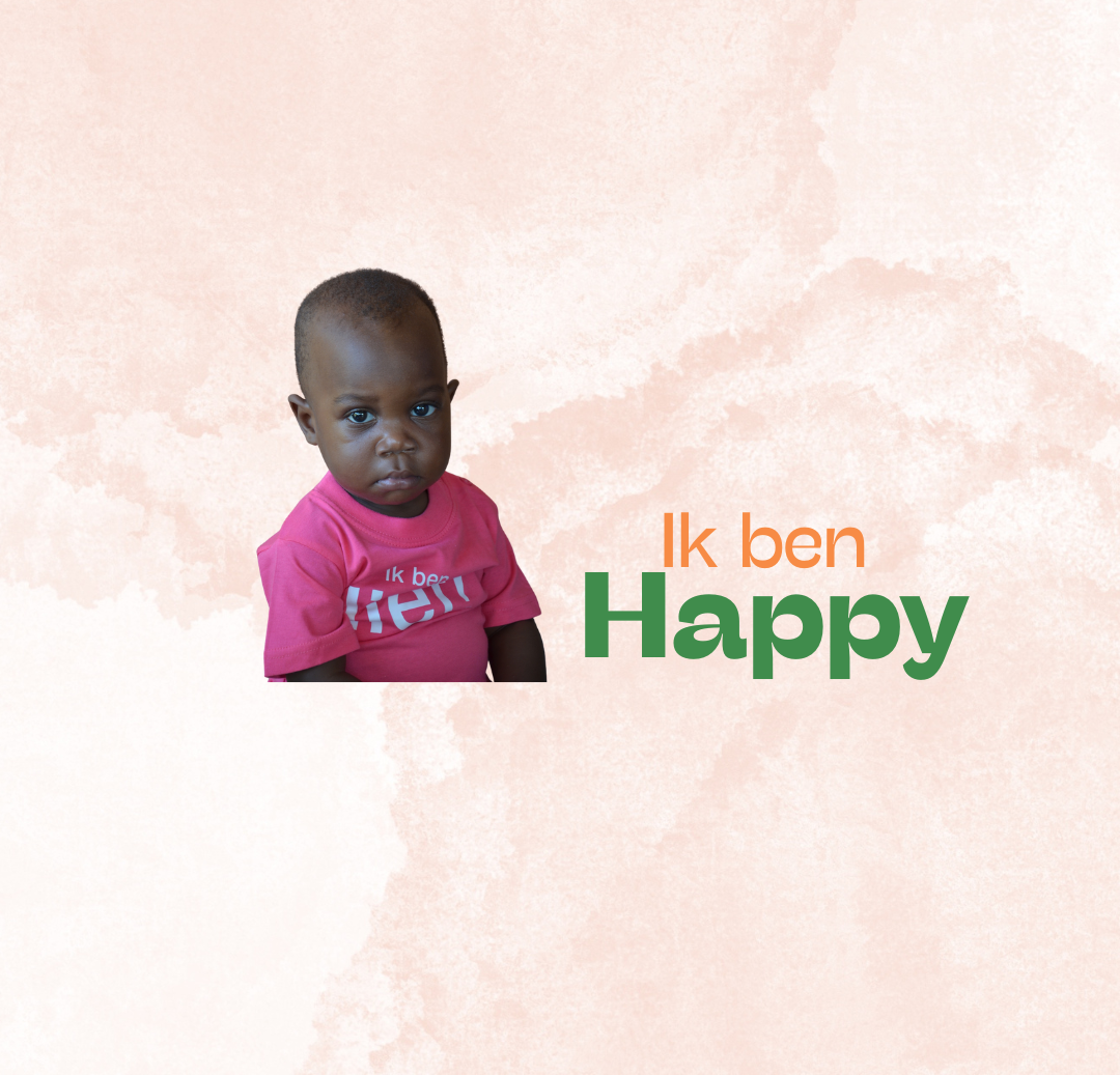 Baby in pink shirt; text