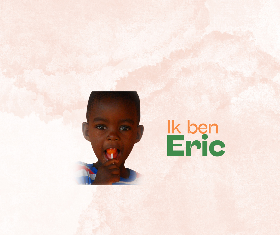 Een kind dat een snack eet met de tekst