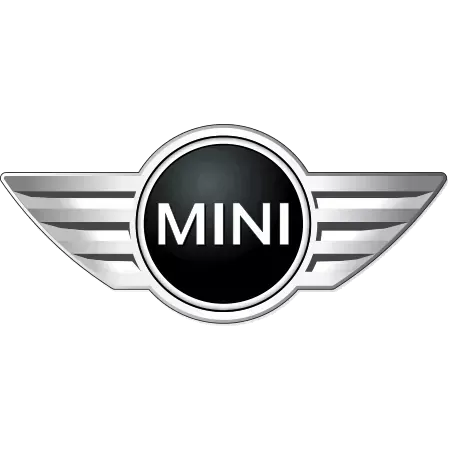A mini cooper logo with wings on a white background.