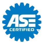 The logo for ase certified is a blue gear.