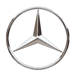A close up of a mercedes benz logo on a white background.