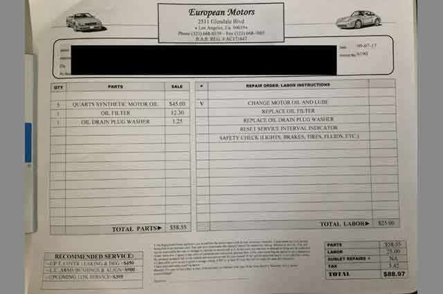 A european motors invoice with a picture of a car on it