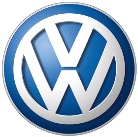 A blue and white volkswagen logo on a white background