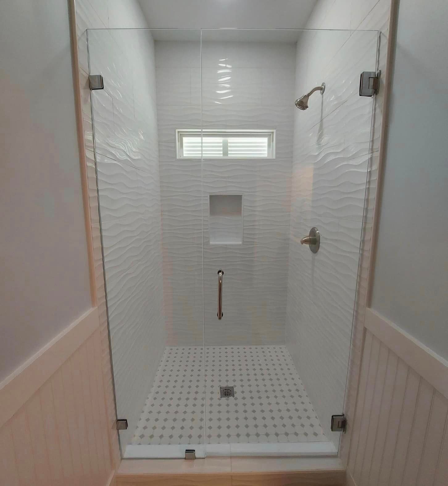 Frameless shower door 144