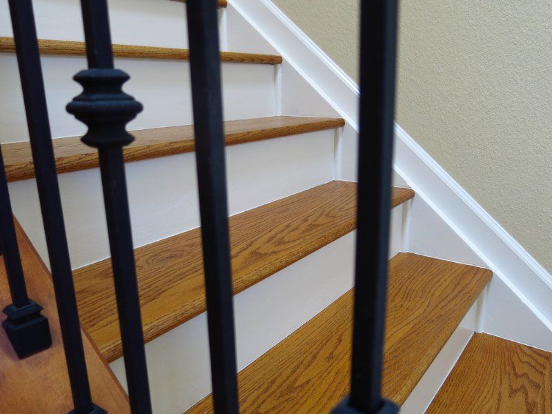 Painted white steps with natural oak top
