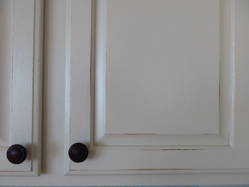 Close up of cabinet doors with distressed finish