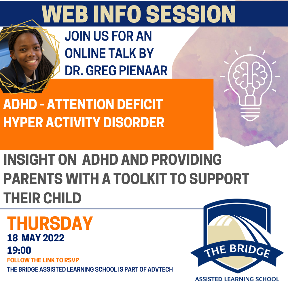A poster for a web info session on adhd and providing parents with a toolkit to support their child