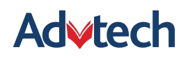 A blue and white advtech group logo on a white background