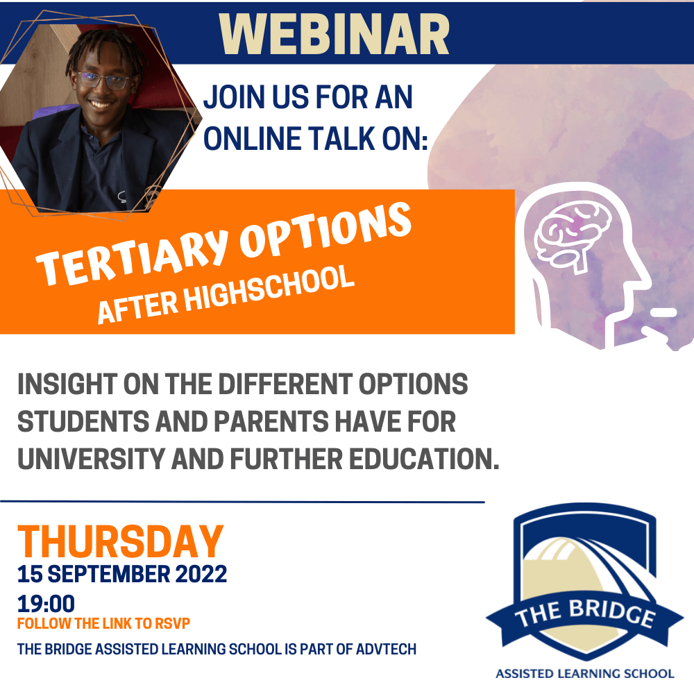 A poster for a webinar about tertiary options after high school