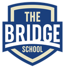 The logo for the bridge assisted learning school is a shield with a road going through it.