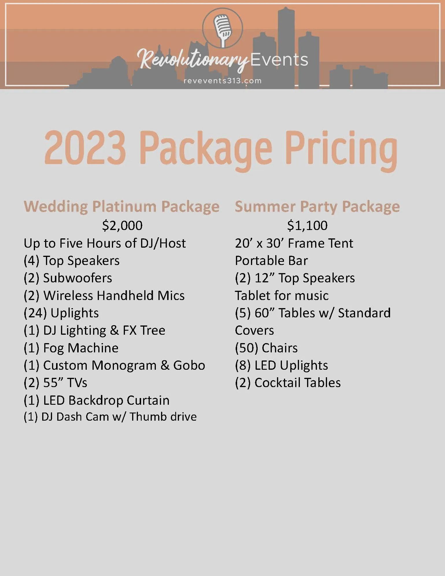 2023 Package Pricing 2023 Package Pricing