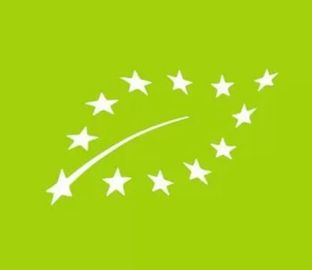 Il logo biologico dell'Unione Europea, caratterizzato da stelle bianche disposte a forma di foglia su uno sfondo verde brillante.