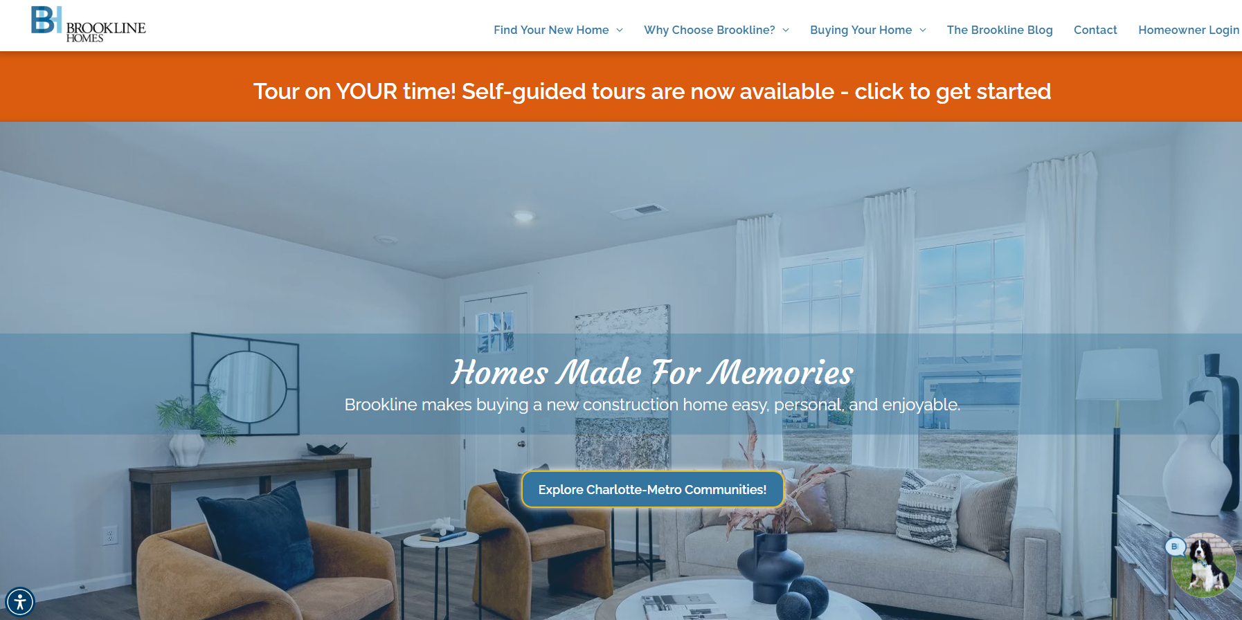 Screenshot of Brookline Homes website's main page. This screenshot is also featuring NterNow.
