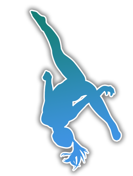 A silhouette of a person doing a handstand on a white background