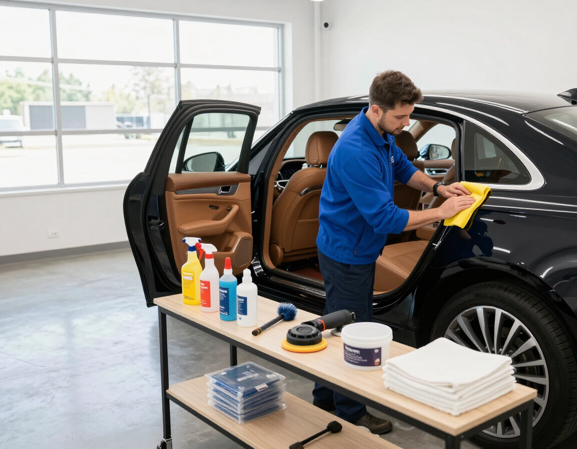 Auto detailing process in a professional studio