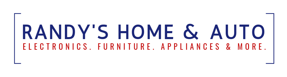 Logo for Randy's Home & Auto with blue text and a red tagline: Electronics, Furniture, Appliances & More.