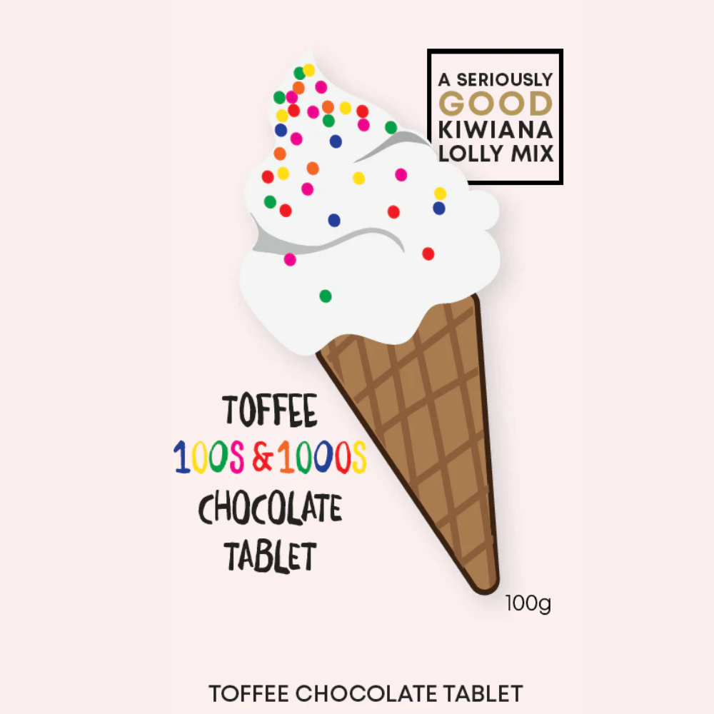 A toffee chocolate tablet with a waffle cone on it