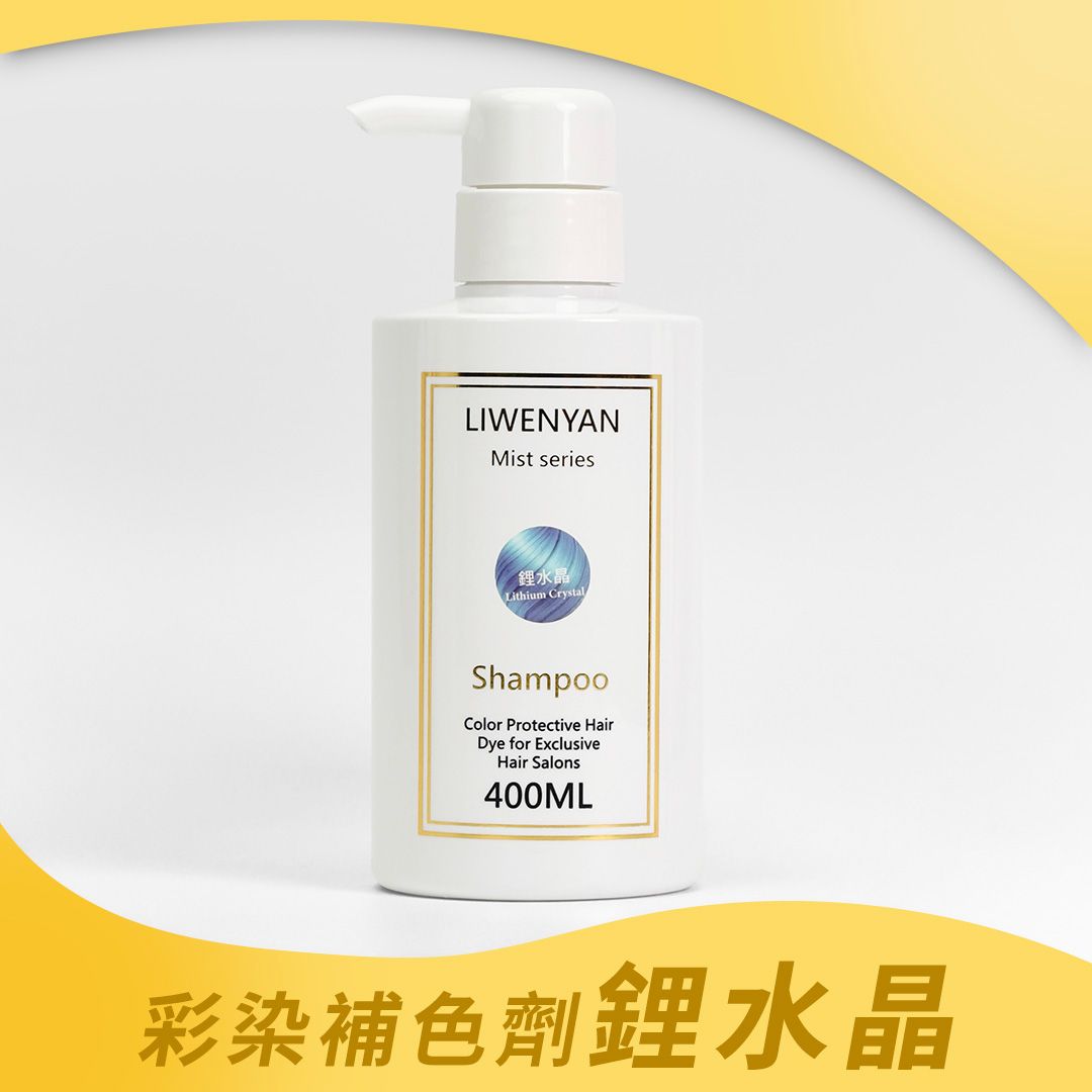 白色按壓式洗髮精瓶，LIWENYAN 品牌，容量 400ml，標籤含中文文字。