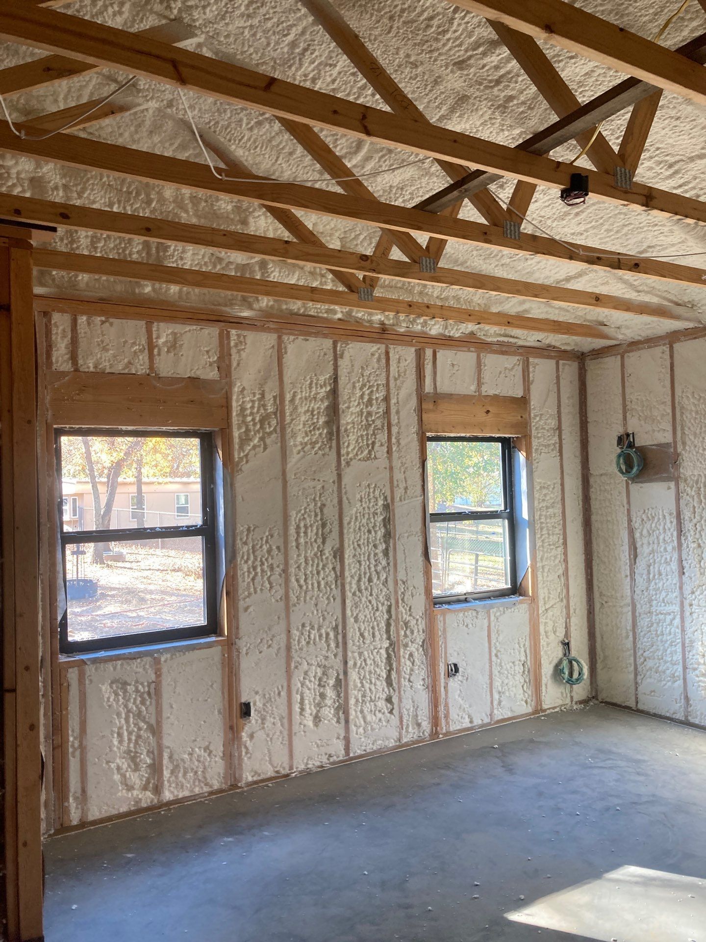 A room with a lot of insulation on the walls and ceiling.