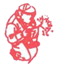 A red and white drawing of a person holding a flower.