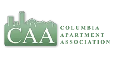 Columbia Apartment Association logo in green with stylized skyline and CAA letters