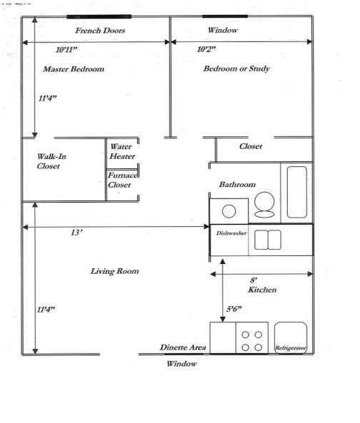 Black-and-white floor plan of a house interior with labeled rooms and dimensions.