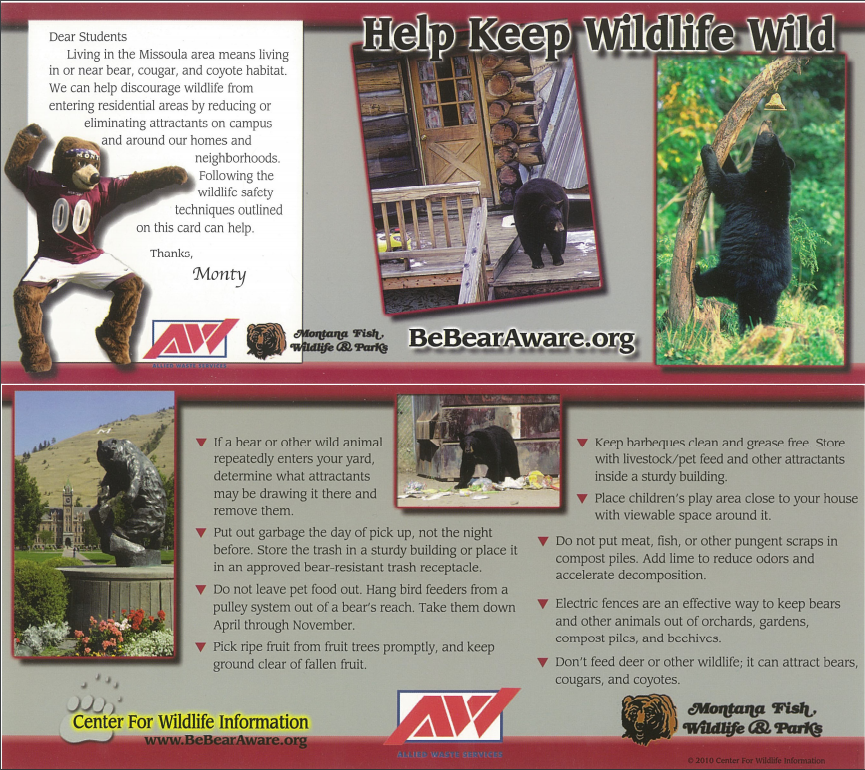 Monte Mascot - Help Keep Wildlife Wild Flier