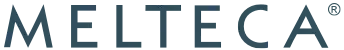 MELTECA logo in dark gray and blue on a white background