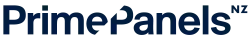 PrimePanels NZ logo in dark blue with a green curved accent