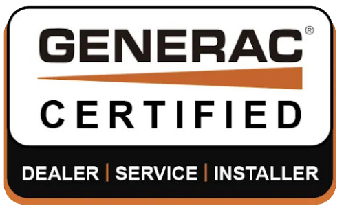Generac Certified logo: Black and white text with orange accent,