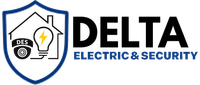 Logo for Delta Electric & Security: a shield with house and lightbulb icons, plus text.