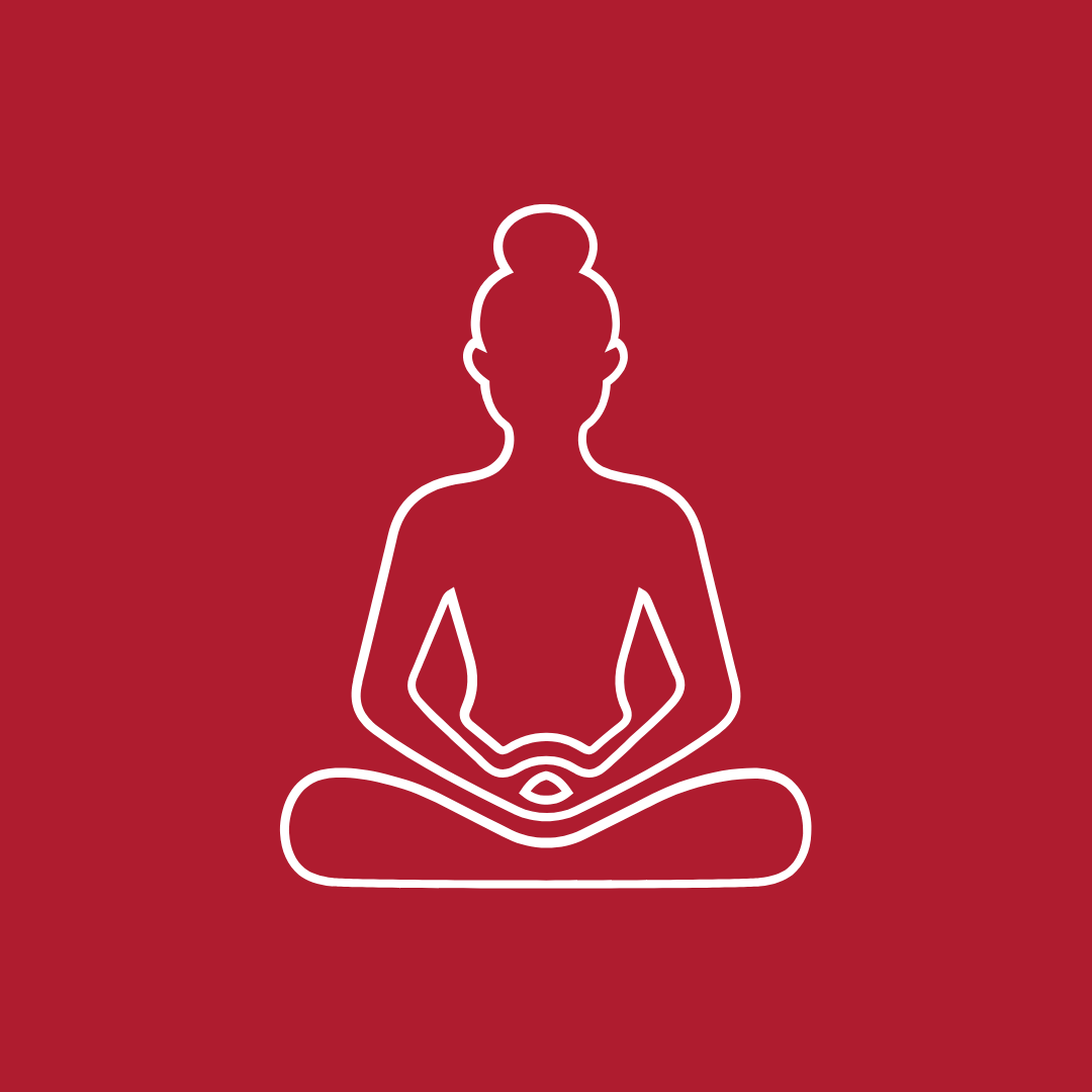 silhouette of a girl doing a yoga pose on a red background