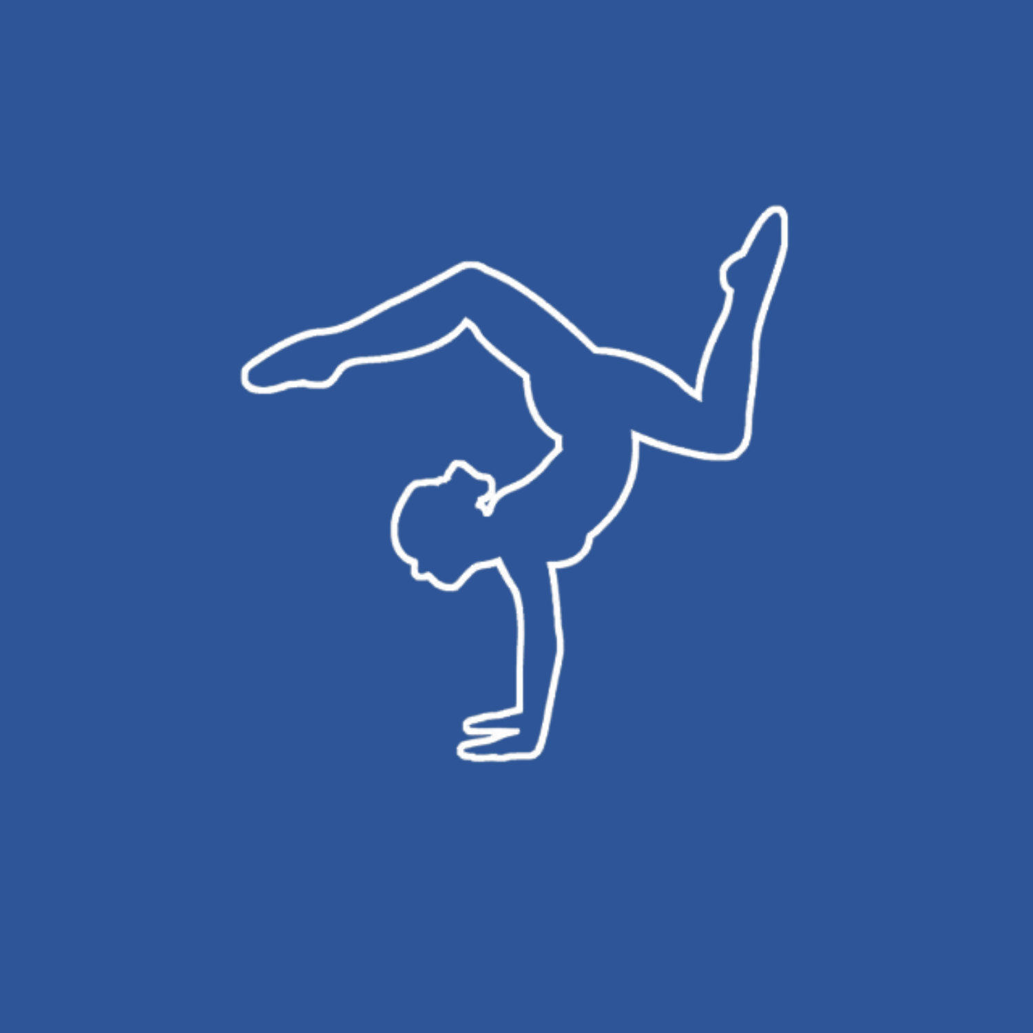A silhouette of a person doing a handstand on a blue background.