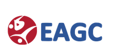 The logo for eagc is a red and blue circle with a person in it.