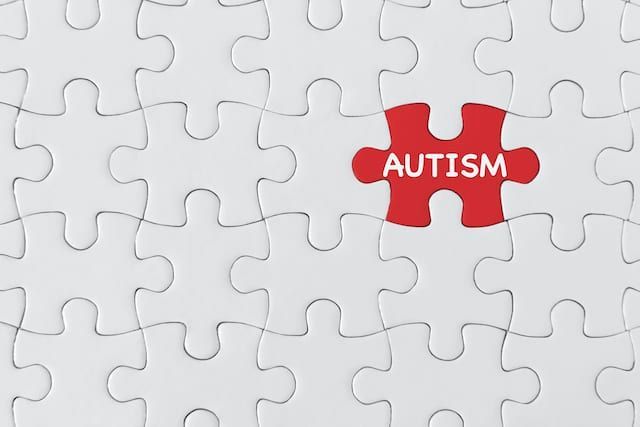 A puzzle with a red piece that says autism on it