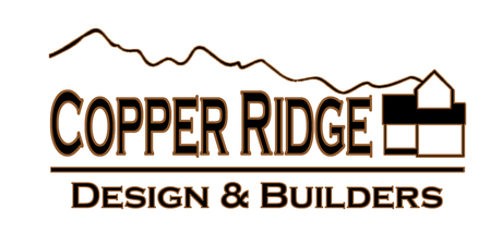 Logo for Copper Ridge Design & Builders with a mountain range outline above the text and a small house icon to the right.