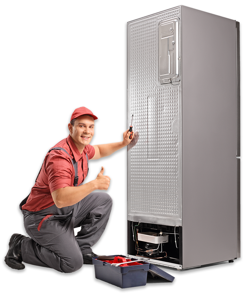 Technician Repairing a Refrigerator Technician Repairing a Refrigerator